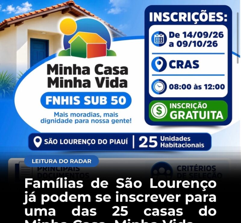 A divulgou a abertura das inscrições para 25 casas do programa Minha Casa, Minha Vida.